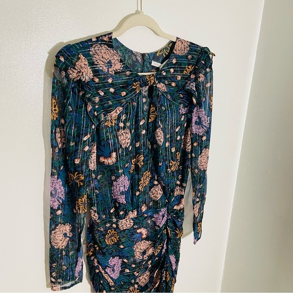 NWT Veronica Beard Peppa Dress Metallic Silk Floral Mini Quiet-Luxury - Picture 8 of 8